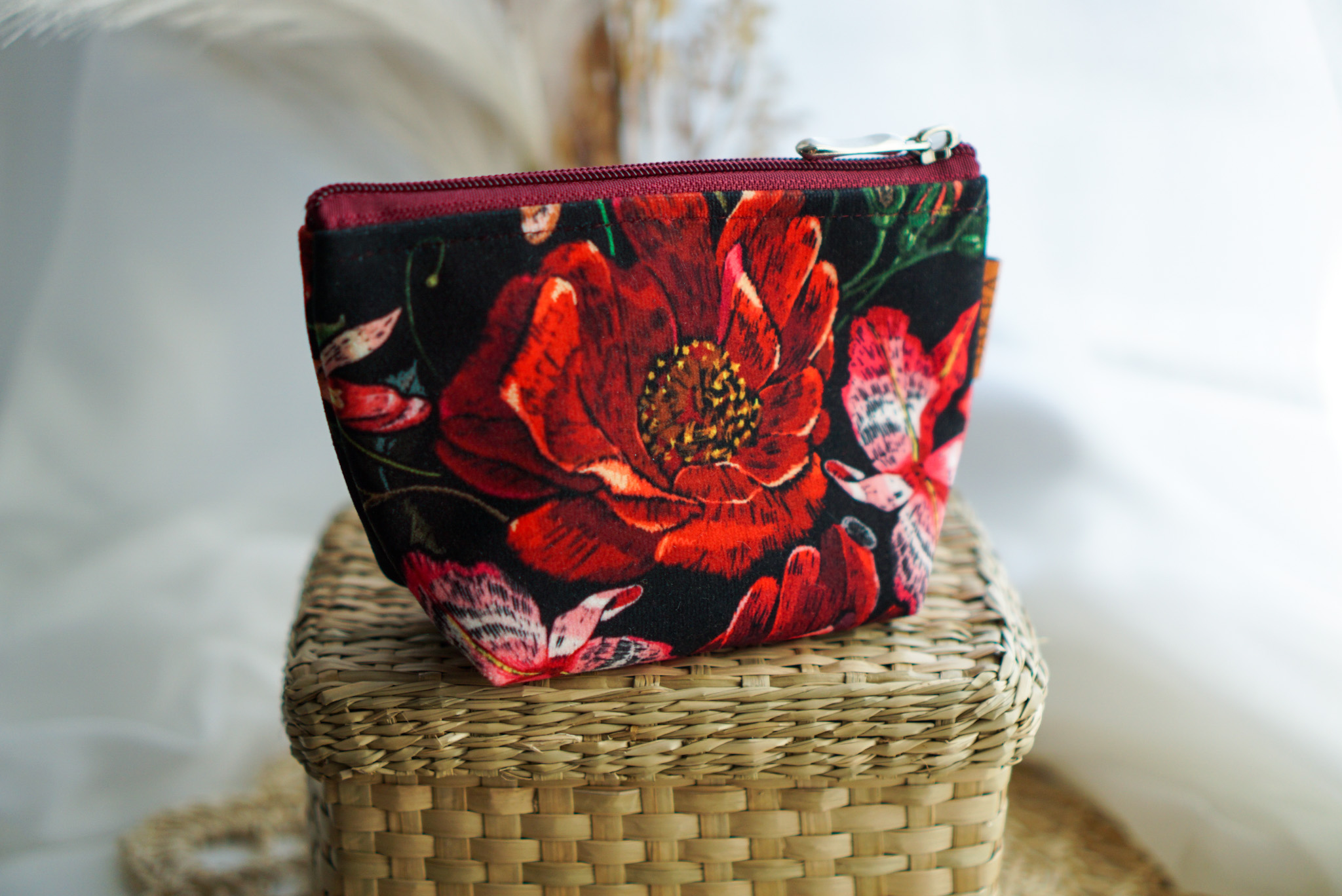 Kosmetyczka zero waste - Czerwone kwiaty WYSYŁKA 24 H