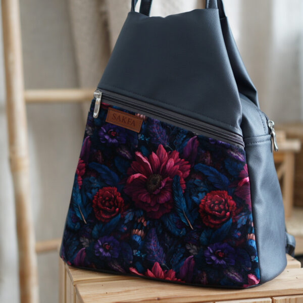 Plecak Lilly  Grey - Kwiaty w piórach