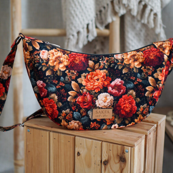 Torebka welurowa półksiężyc Luna - Jesienny bukiet