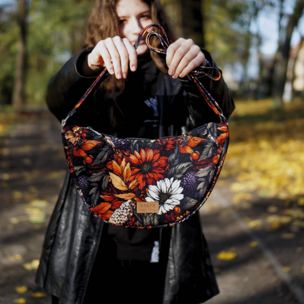 Torebka welurowa półksiężyc Luna  - Jesienne liście