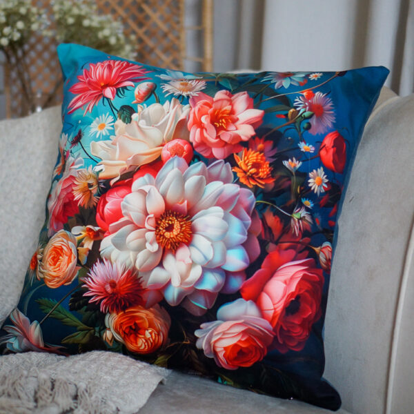 Welurowa Poduszka z motywem kwiatowym | wzór 1