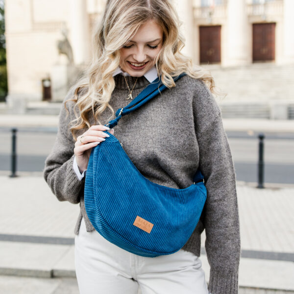 Torebka sztruksowa półksiężyc Luna - Dark Blue
