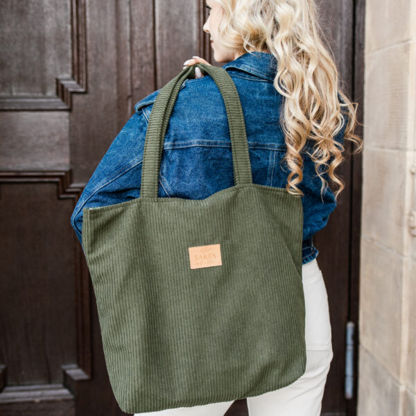 Duża torba Tote sztruks – Oliwka